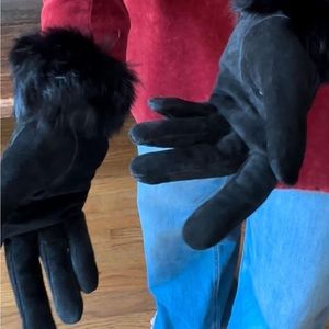Vintage 90s suede and fur gloves